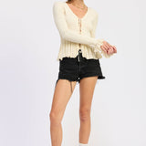 LONG SLEEVE RIBBED RUFFLE TOP