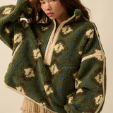 Geo-Print Sherpa Fleece Half-Zip Pullover Jacket