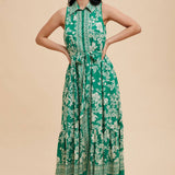 Border Print Lapel Button Down Maxi