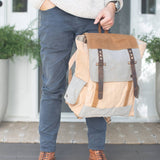 Canvas Backpack with Leather - Cream 12"x6"x16"