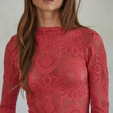 Seamless Jacquard Mock Neck Long Sleeve Top