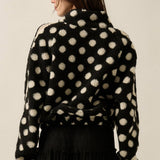 Polka Dot Fleece Crochet-Trim Half-Zip Pullover Jacket