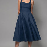 Denim A-Line Midi Dress