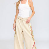 Time To Shine Denim Pants - Cream | Wide Leg Floral Slacks
