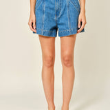 MID RISE FLARE DENIM SHORTS