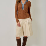 61698 Denim Mix Textured Knit Henley Top