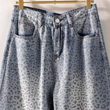 Leopard Print Wide-Leg Denim Pants