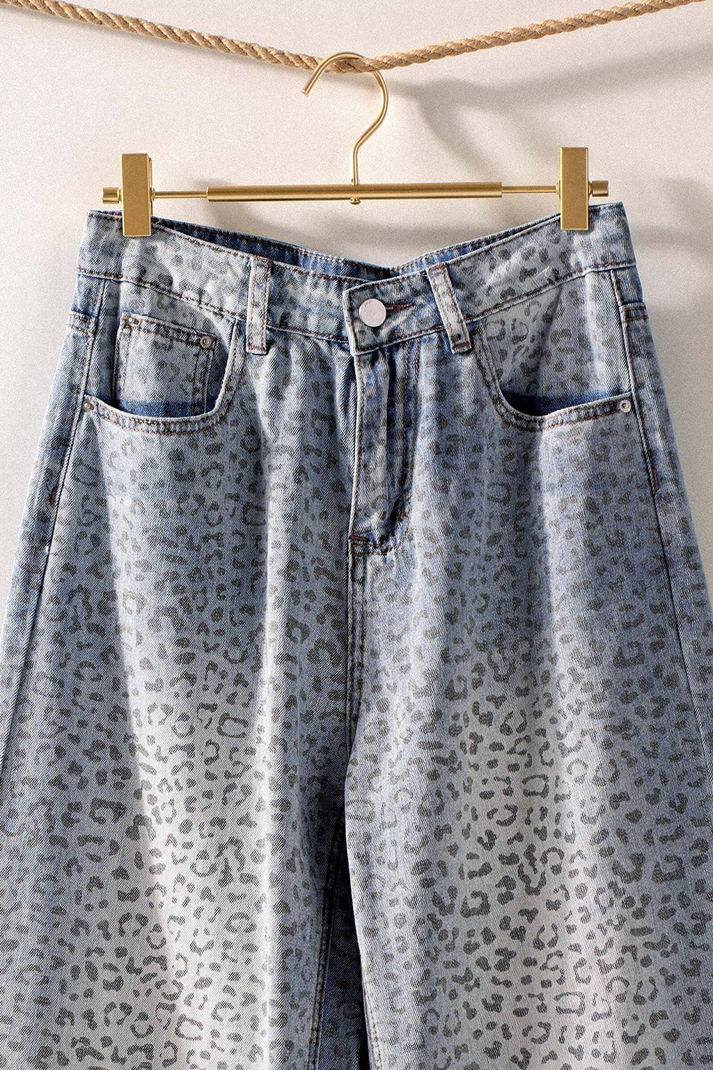 Leopard Print Wide-Leg Denim Pants