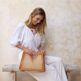 Brown Cane Weave Rattan Triangle Handbag