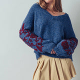 Romantic Floral Embroidered V-Neck Sweater