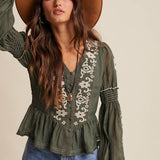 Embroidered Peplum Blouse