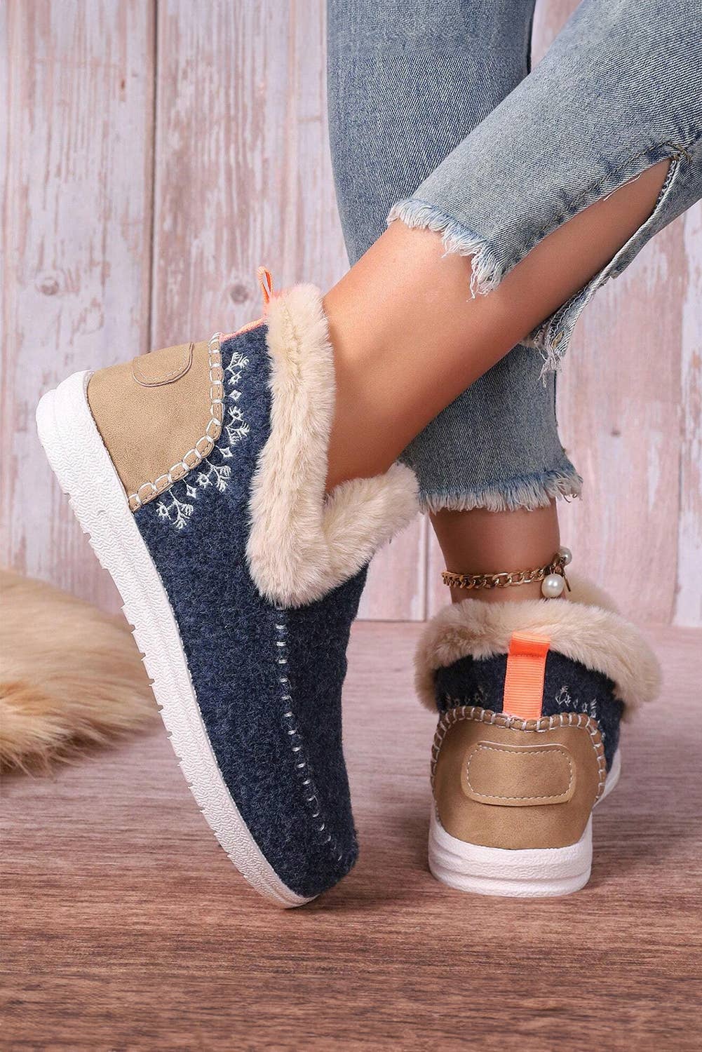 Suede Plush Lined Anklet Boots
