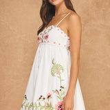 Embroidered Palm & Floral Scalloped Babydoll Mini Dress