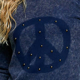 Vintage Washing Solid Peace Stud Outseam Thermal Knit Top