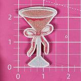 Martini Pink Bow Embroidery Iron On Patch