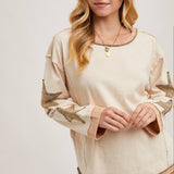 Star Sleeved Washed Knit Pullover