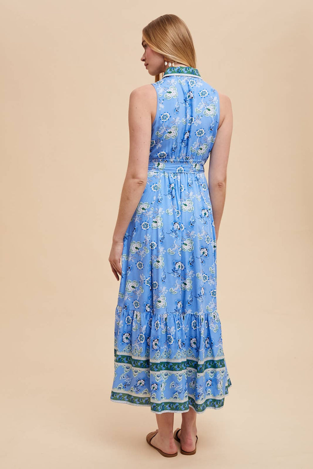 Printed Lapel Button Down Maxi Dress