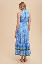 Printed Lapel Button Down Maxi Dress