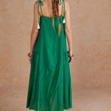 Floral Embroidered Sleeveless Tassel Tie Strap Midi Dress