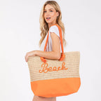 "Beach" Embroidered Crochet Tote Bag