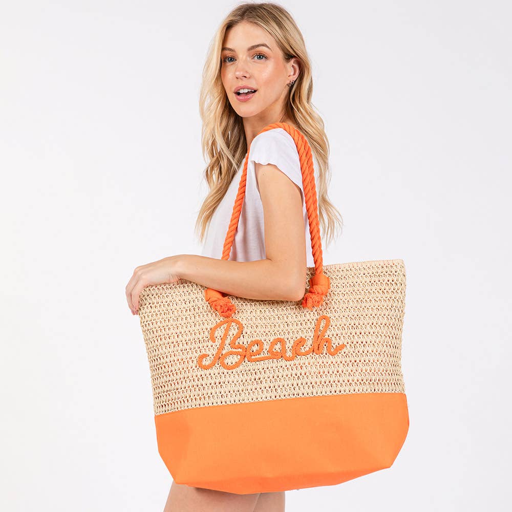 "Beach" Embroidered Crochet Tote Bag
