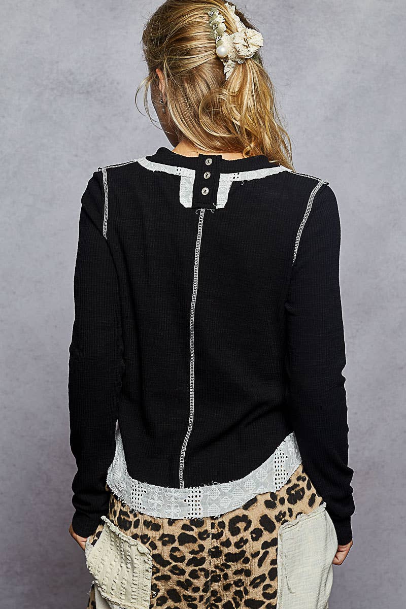 Eyelet Panel Rib Knit Top