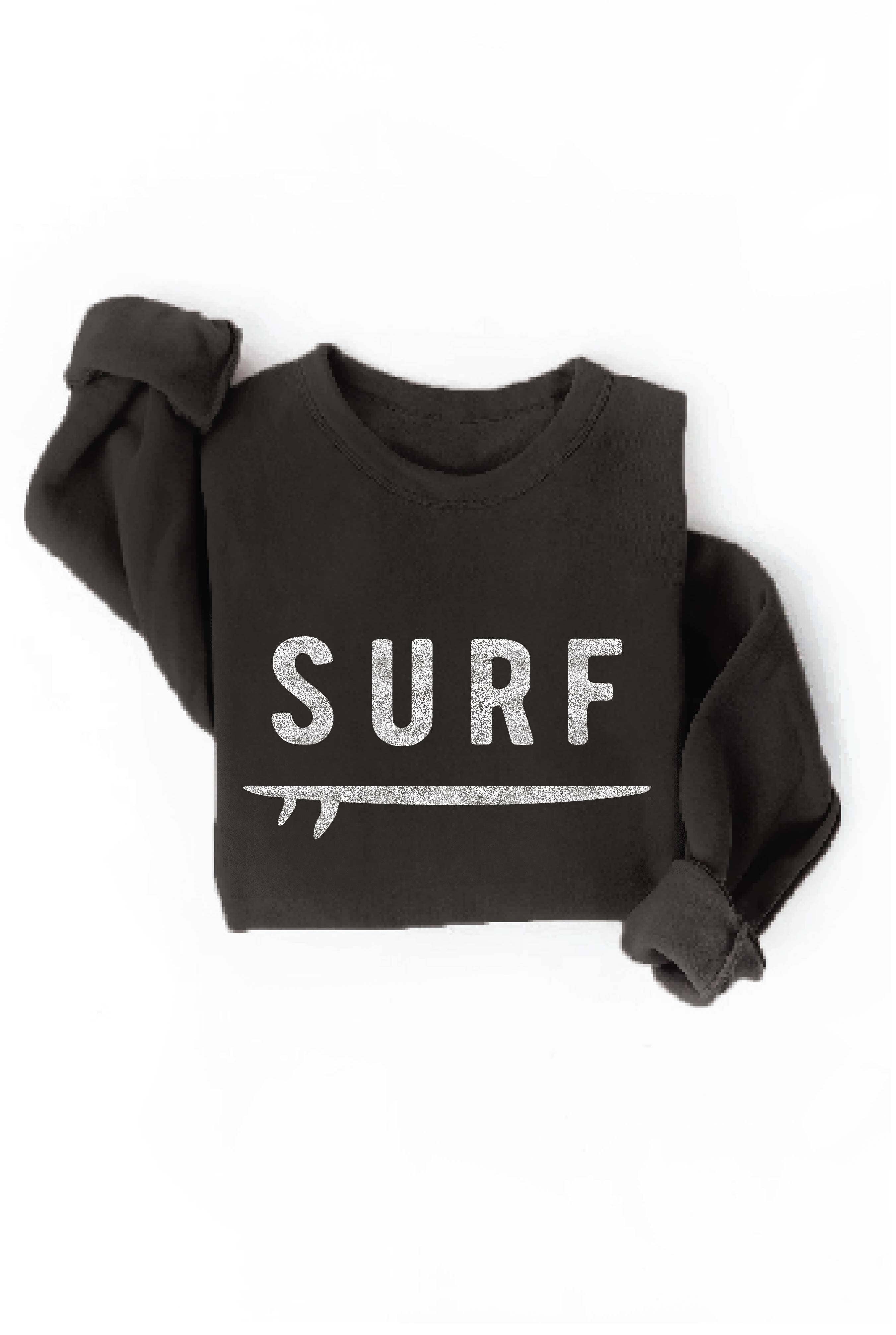 "SURF" & Surfboard Graphic Sweatshirt