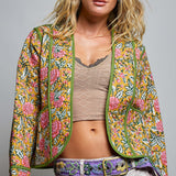 Lightweight Contrast Trim Quilted Kimono Jacket