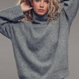Relaxed Waffle Knit High Neck Sweater