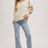 Star Sleeved Washed Knit Pullover