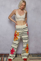 Striped Pattern Floral Detail Lounge Pants