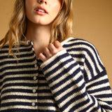 J7562   STRIPED BUTTON FRONT SWEATER CARDIGAN