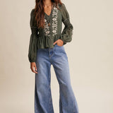 Embroidered Peplum Blouse
