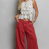 Low Rise Eyelet Studded Wide Leg Street Pants