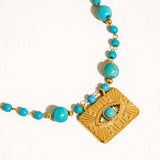 Rubis 18K Gold Vintage Turquoise Evil Eye Beaded Necklace