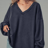 Raw Edge V-Neck Oversized Sweatshirt