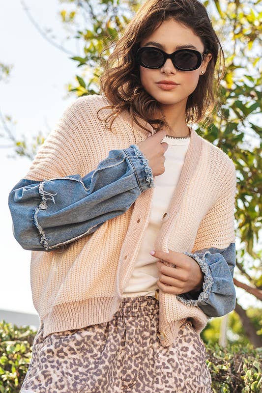 Ivory Contrast Knit Cardigan
