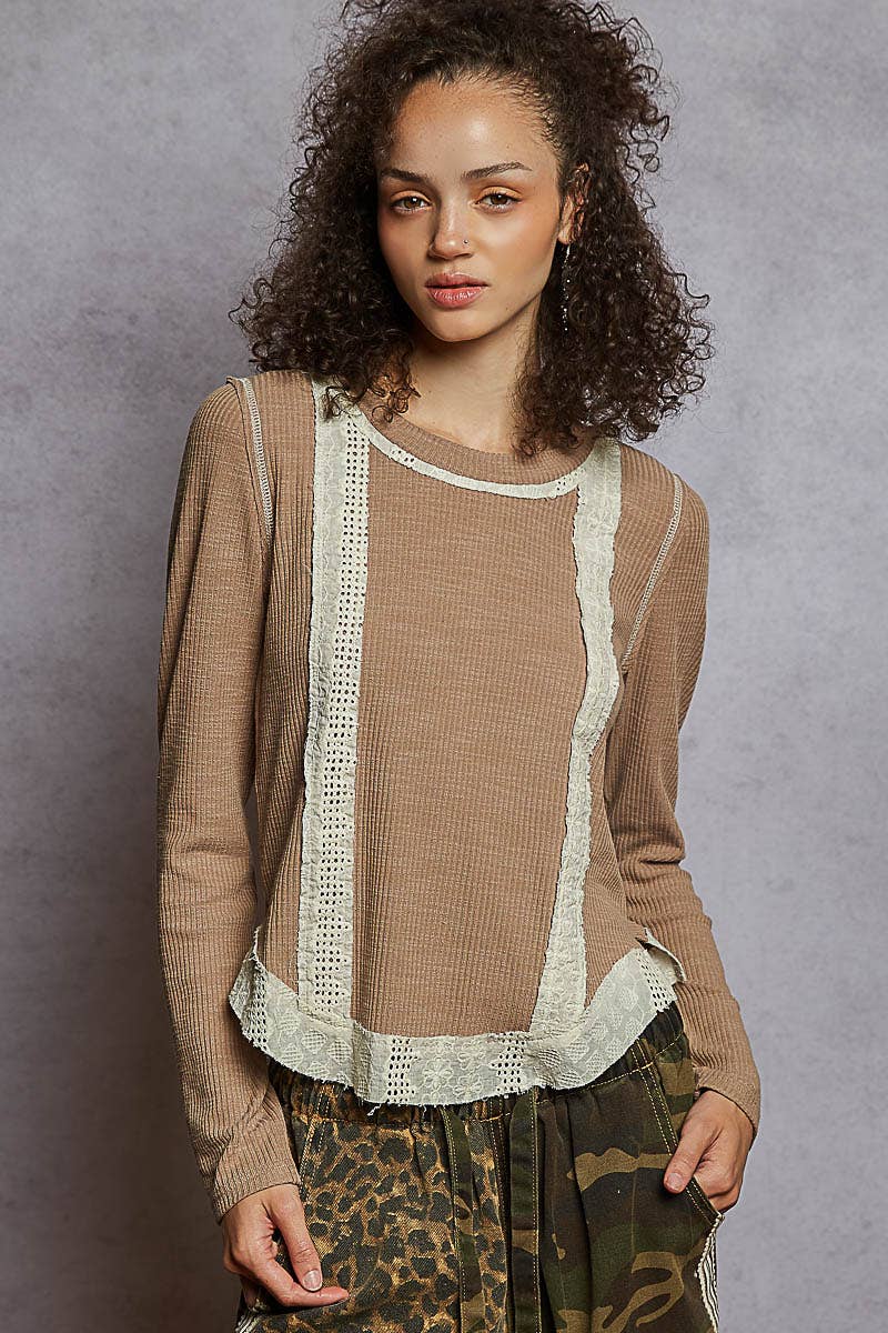 Eyelet Panel Rib Knit Top