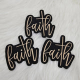 'Faith' with Cross in Black and Tan Woven Embroidery Iron On Patch