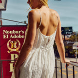 Embroidered Cotton Tie Back Midi Dress