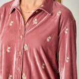 Embroidery Velvet Collared Shirt