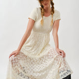Floral Lace Smocked Bodice Maxi Dress
