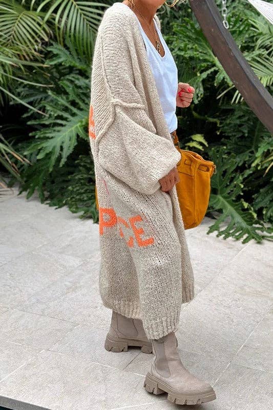 "Love & Peace" Exposed Seam Knit Cardigan