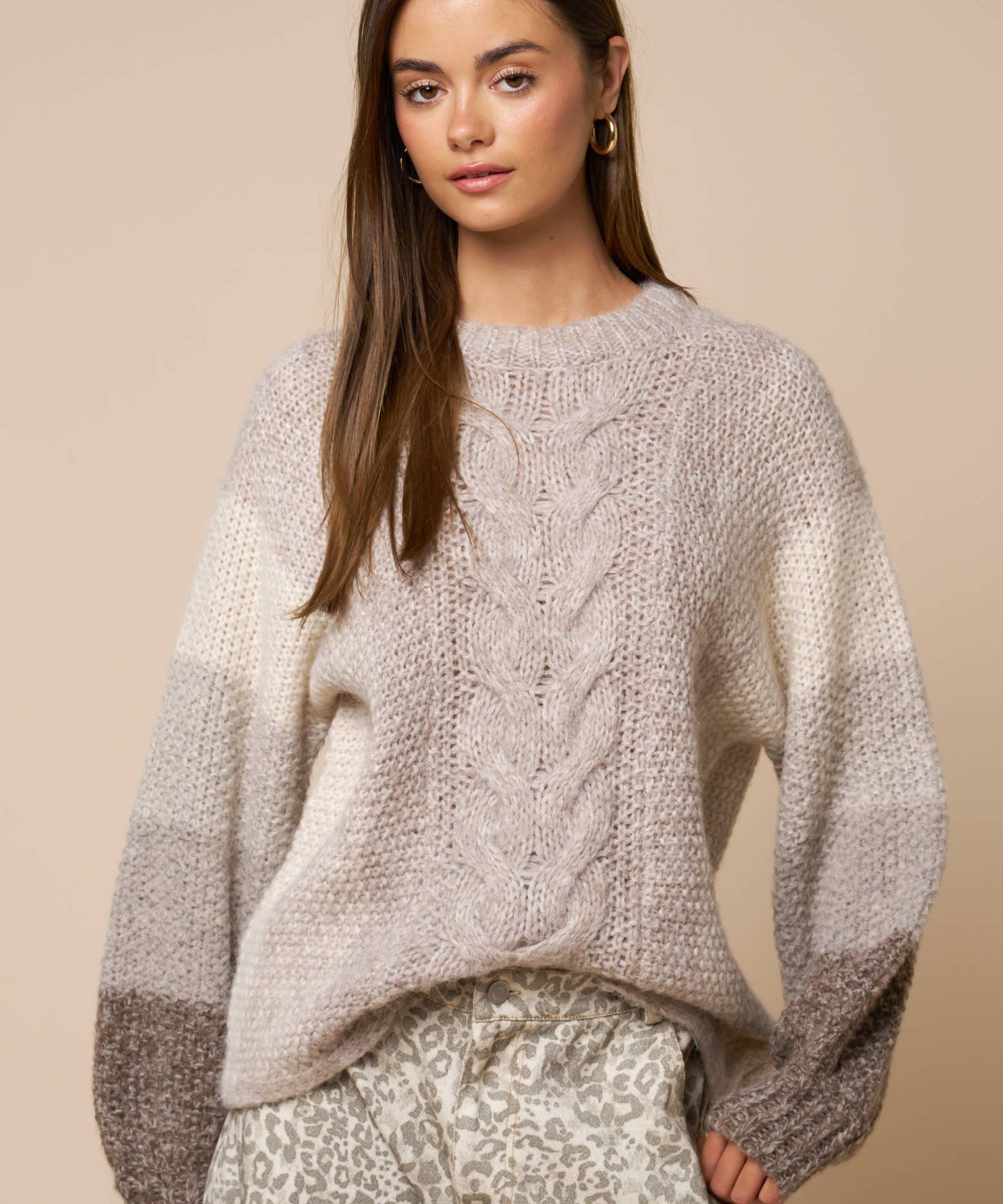 Color Block Cable Knit Sweater
