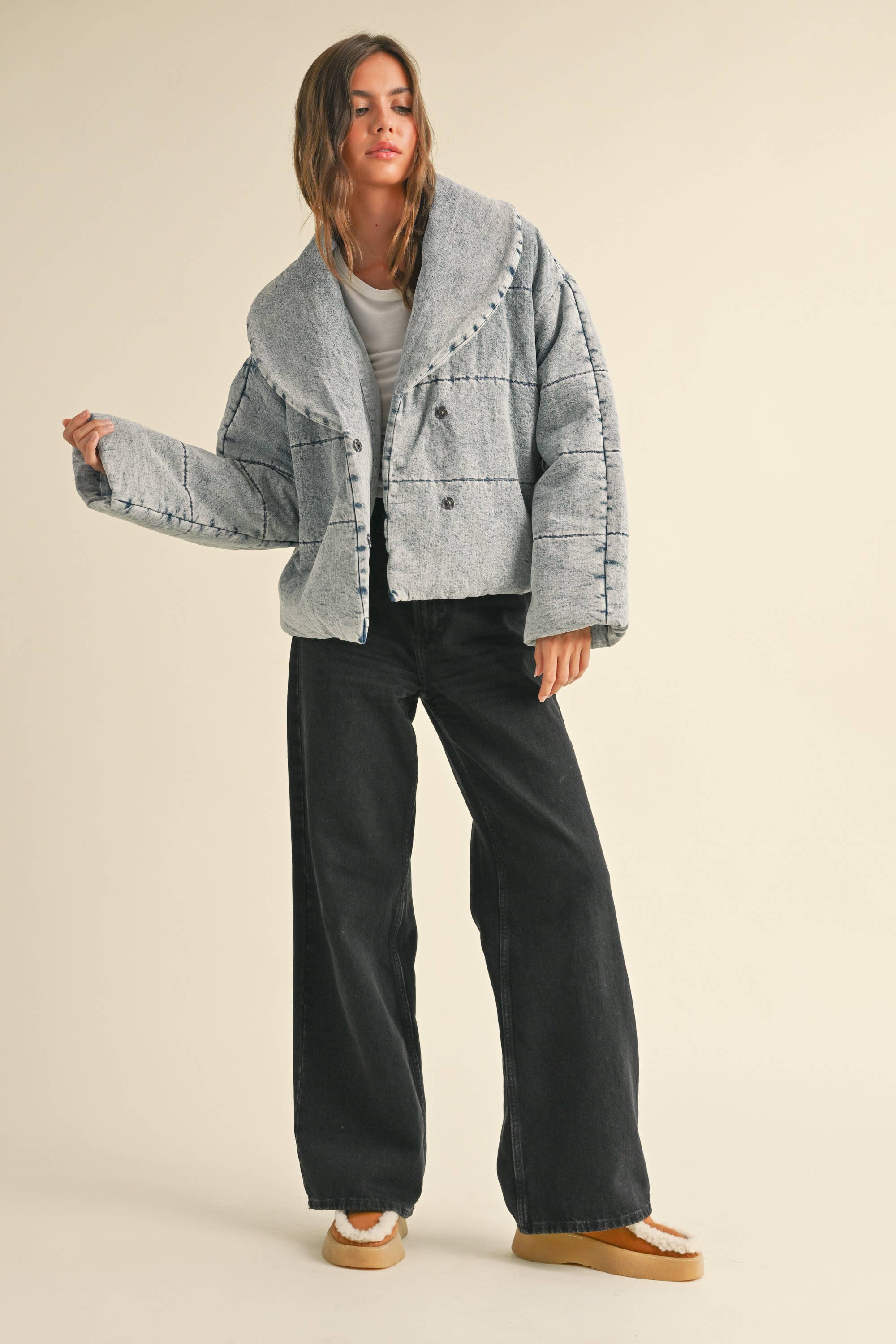 Quilted Tie-Close Denim Jacket