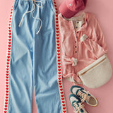 Heart Trim Chambray Wide-Leg Pants