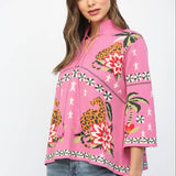 FRONT NECK TIE PRINT KNIT SWEATER FW10530