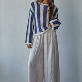 W2481 | Knit Sweater Cotton Acrylic Crochet Striped Top