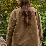 Cotton Collared Brown Denim Jacket