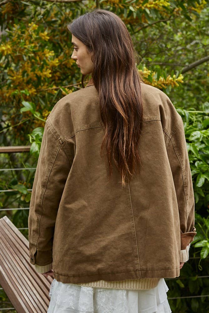 Cotton Collared Brown Denim Jacket